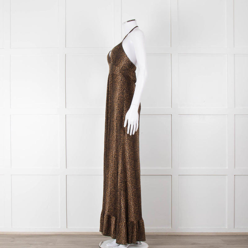Melissa Odabash Brown Animal Print Halter Neck Maxi Dress