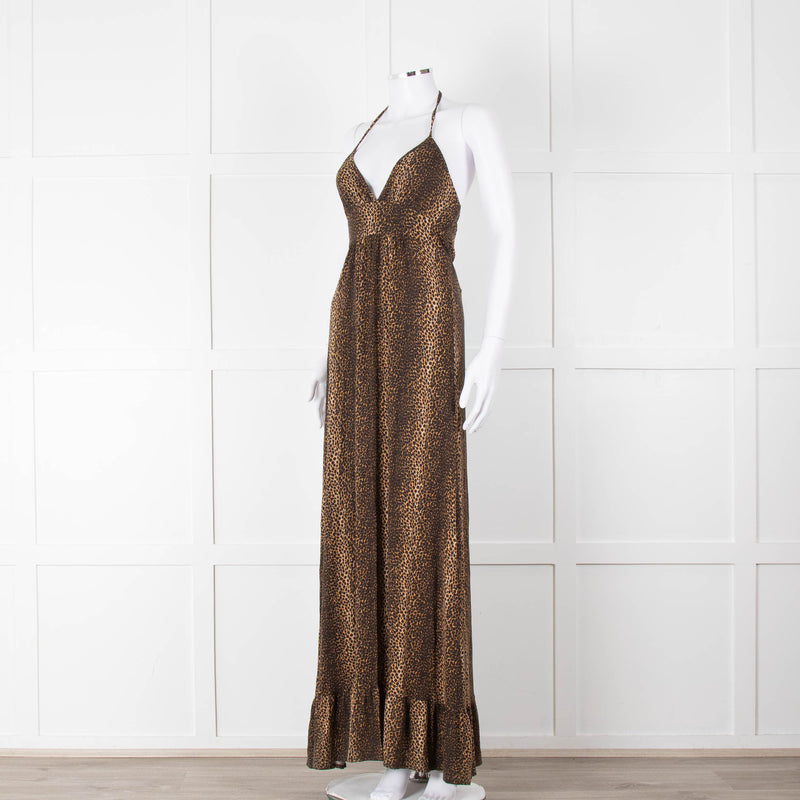 Melissa Odabash Brown Animal Print Halter Neck Maxi Dress
