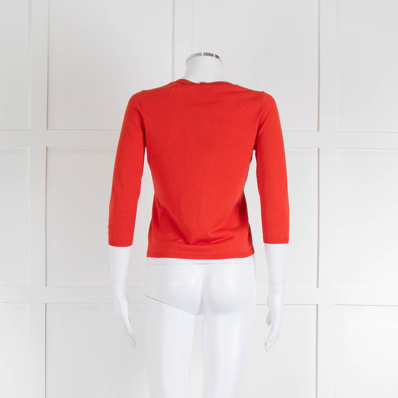 Carolina Herrera Orange Silk Blend Pearl Button Cardigan