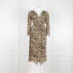 Ba&sh Beige Tigerprint Pleated Notch Neckline Midi Dress