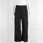 Sezane Black Denim Wide Leg Relaxed Fit Cropped Jeans