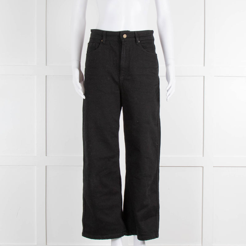 Sezane Black Denim Wide Leg Relaxed Fit Cropped Jeans