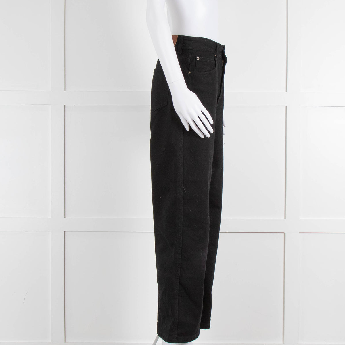 Sezane Black Denim Wide Leg Relaxed Fit Cropped Jeans