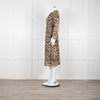 Ba&sh Beige Tigerprint Pleated Notch Neckline Midi Dress