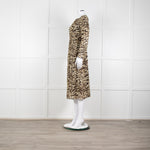 Ba&sh Beige Tigerprint Pleated Notch Neckline Midi Dress