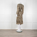 Ba&sh Beige Tigerprint Pleated Notch Neckline Midi Dress