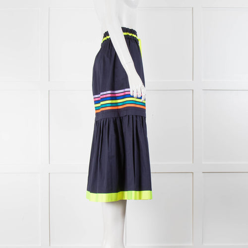 Mira Mikati Navy Blue Bright Green Trim Cotton Midi Skirt