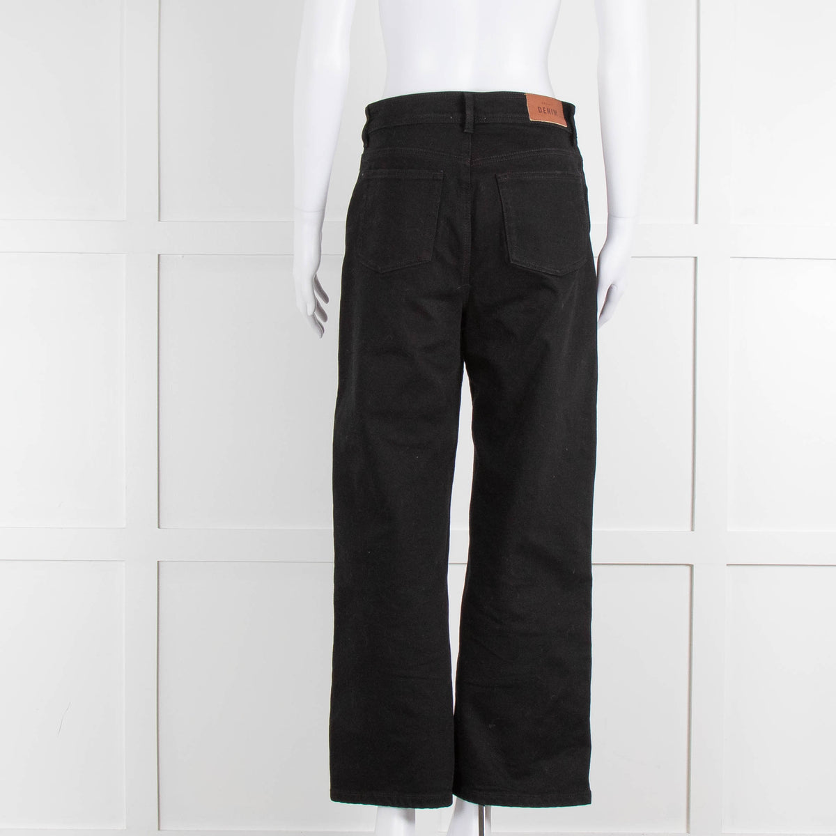 Sezane Black Denim Wide Leg Relaxed Fit Cropped Jeans