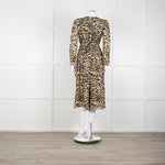 Ba&sh Beige Tigerprint Pleated Notch Neckline Midi Dress