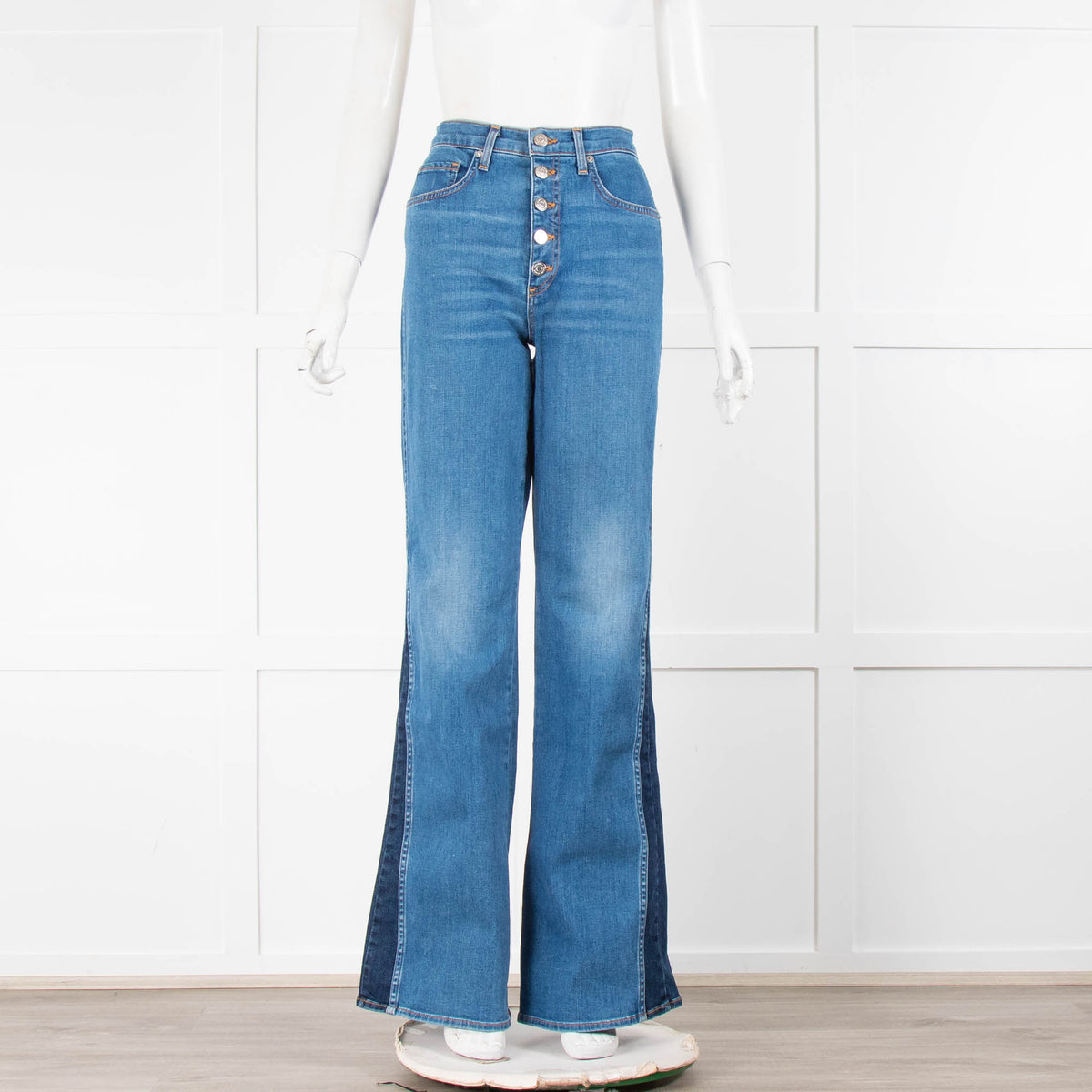 Veronica Beard Blue Two Tone Denim Flared Jeans
