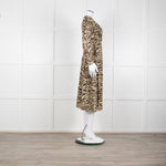 Ba&sh Beige Tigerprint Pleated Notch Neckline Midi Dress