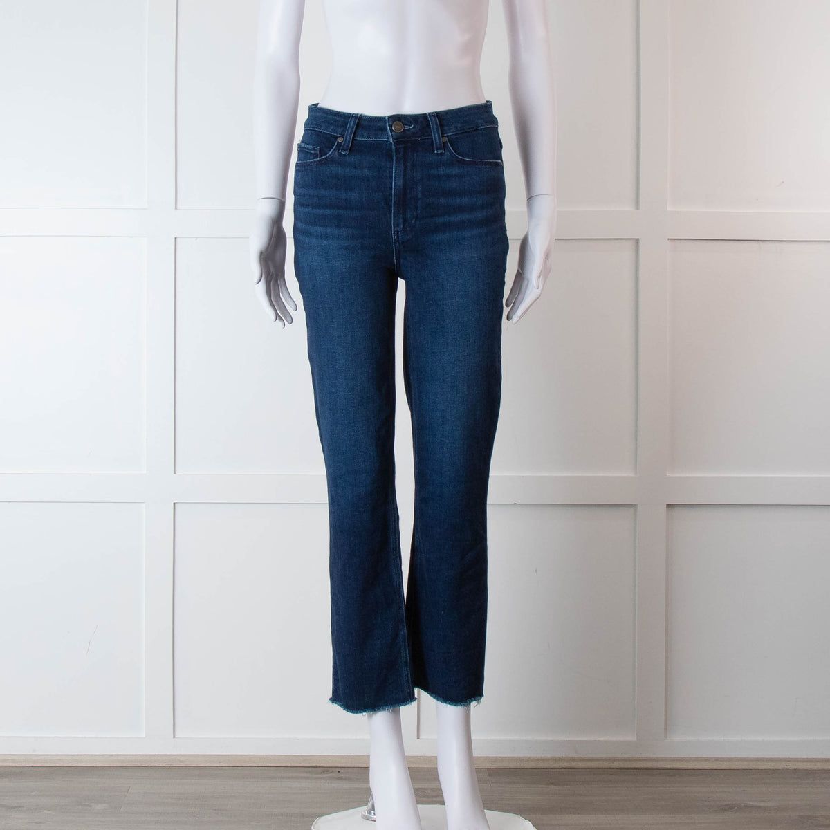 Paige Dark Blue Denim Jeans With Frayed Hem