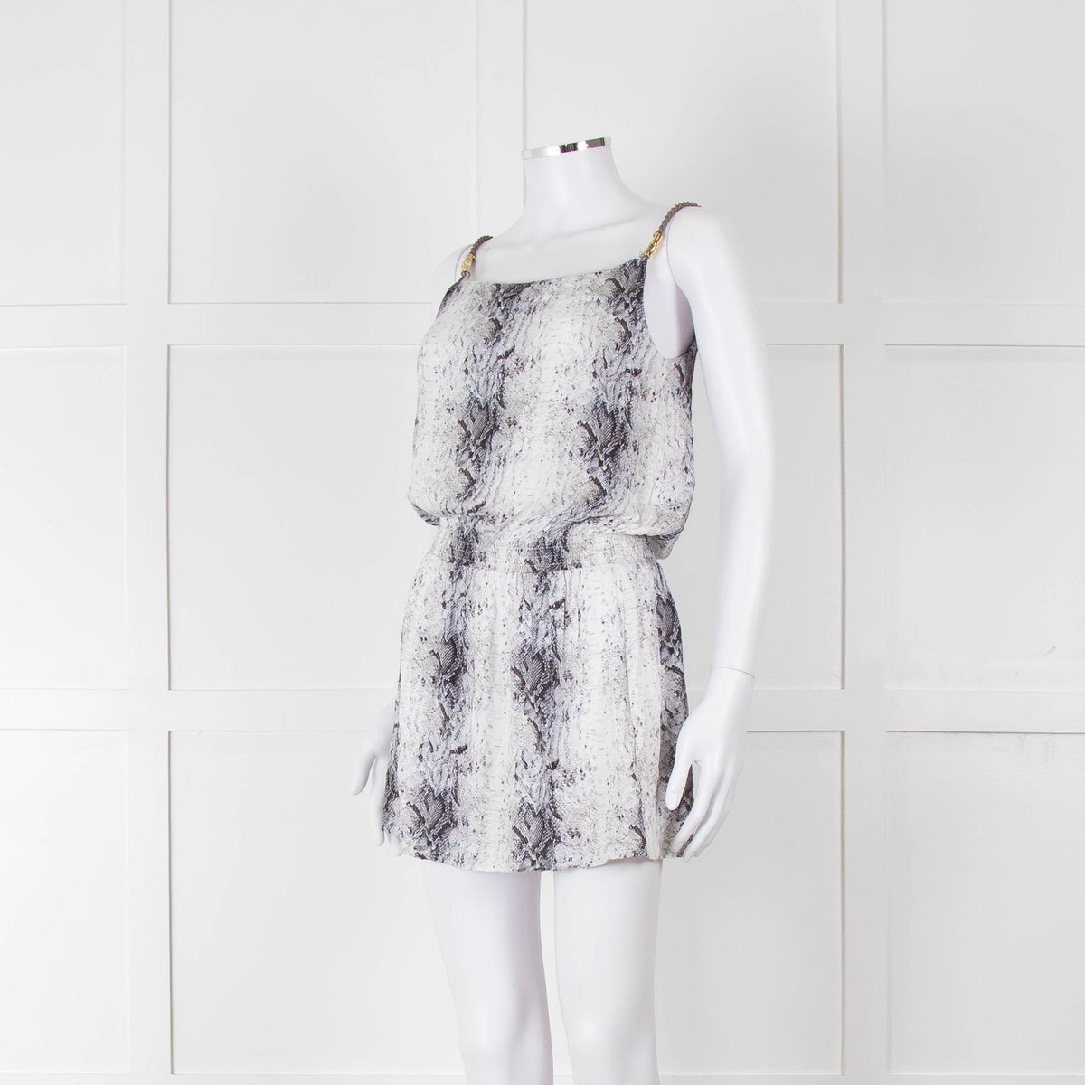 Heidi Klein White Black Snake Skin Print Mini Sun Dress
