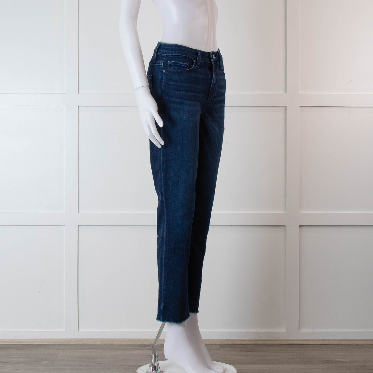 Paige Dark Blue Denim Jeans With Frayed Hem