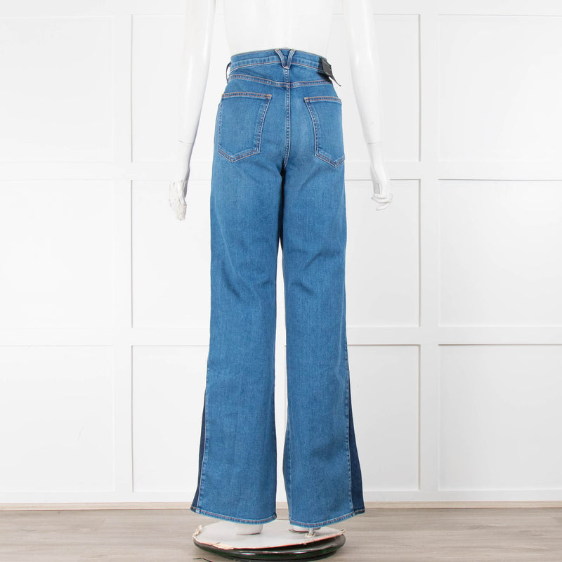 Veronica Beard Blue Two Tone Denim Flared Jeans