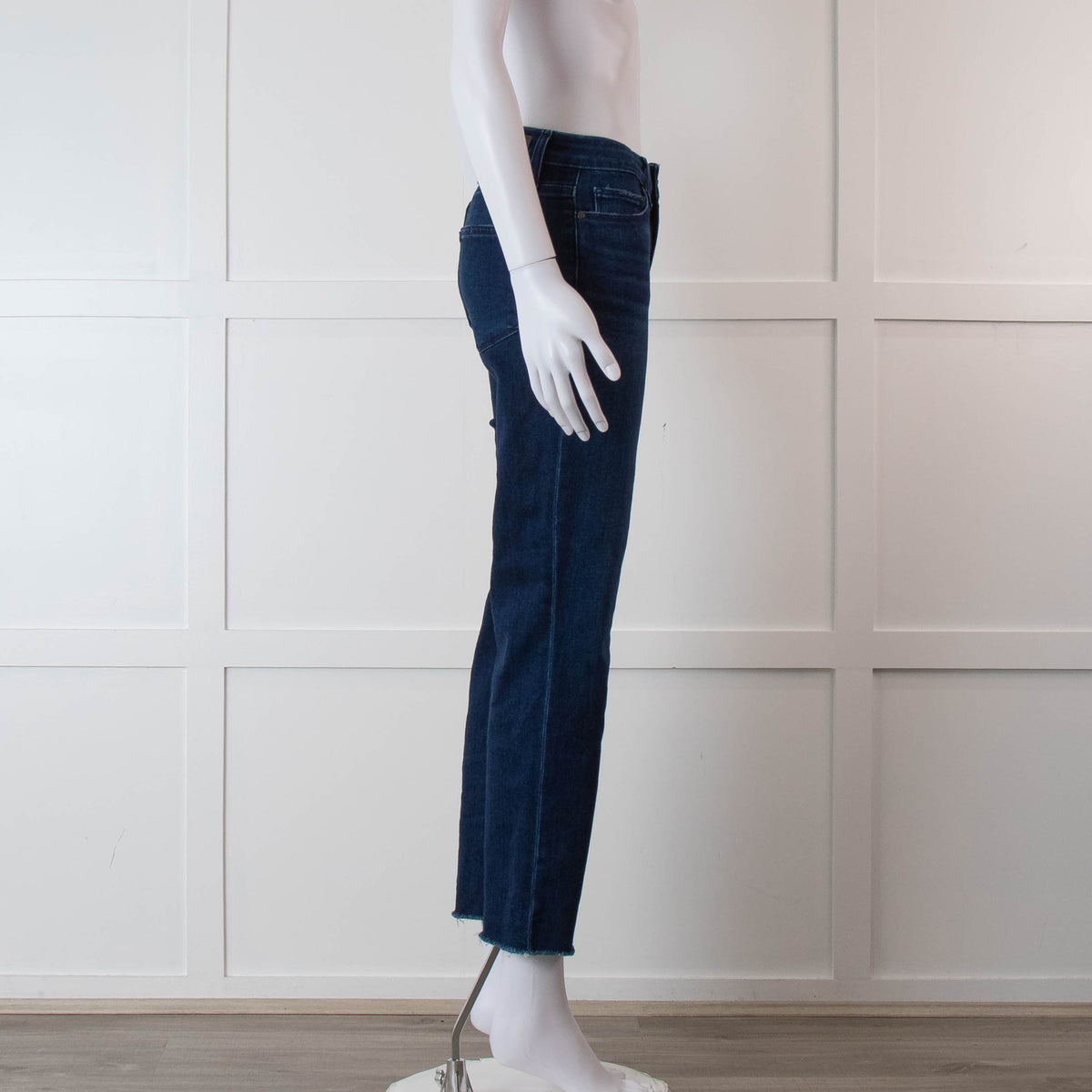 Paige Dark Blue Denim Jeans With Frayed Hem