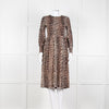 Ganni Leopard Print Midi Dress with Smocked Chest