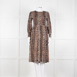 Ganni Leopard Print Midi Dress with Smocked Chest