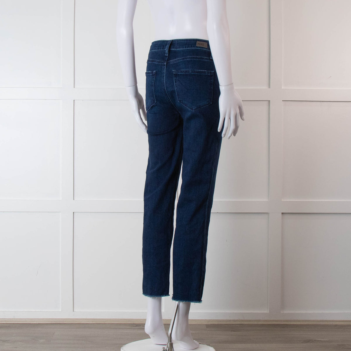 Paige Dark Blue Denim Jeans With Frayed Hem