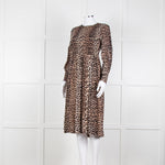 Ganni Leopard Print Midi Dress with Smocked Chest