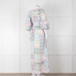 Fillyboo Pastel Blue Pink Floral Lace Trim Maxi Dress