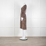 Ganni Leopard Print Midi Dress with Smocked Chest