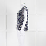 Mercy Delta Blue And Grey Silk Top With Silver Sequins