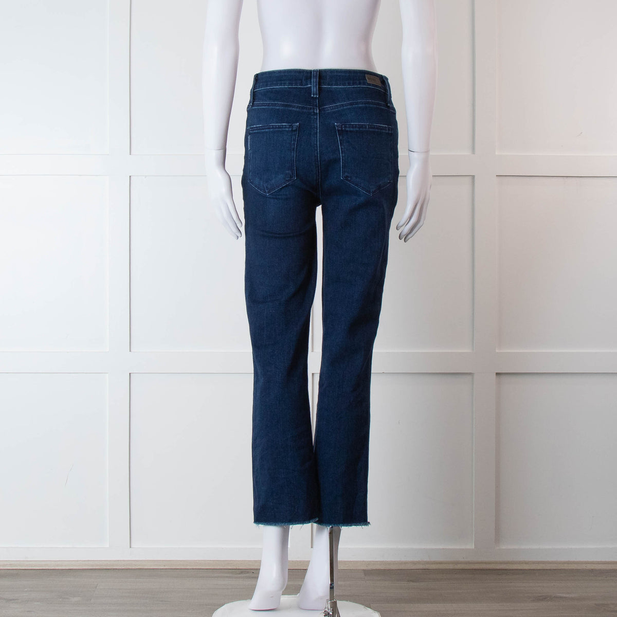 Paige Dark Blue Denim Jeans With Frayed Hem