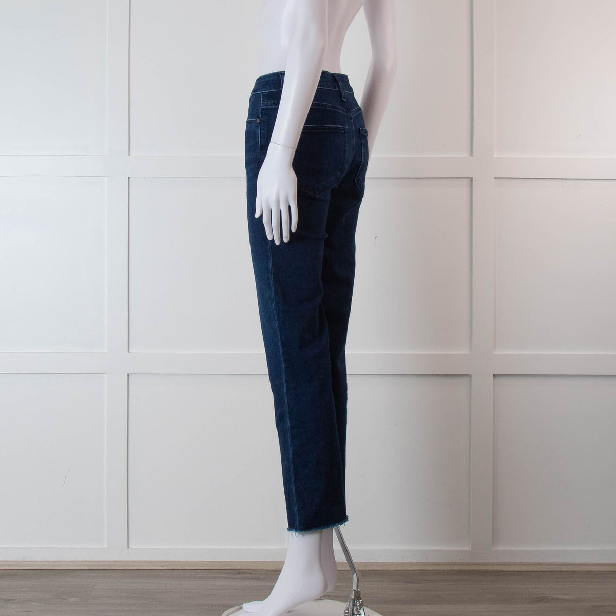 Paige Dark Blue Denim Jeans With Frayed Hem