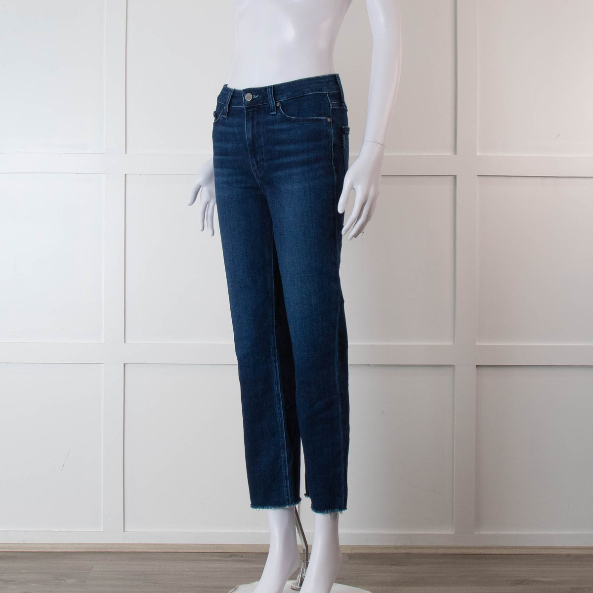 Paige Dark Blue Denim Jeans With Frayed Hem