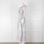 Fillyboo Pastel Blue Pink Floral Lace Trim Maxi Dress