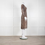 Ganni Leopard Print Midi Dress with Smocked Chest