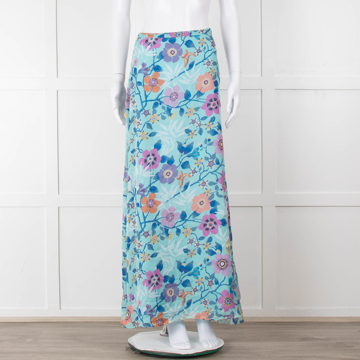 Ridley Blue Pink Floral Silk Maxi Skirt