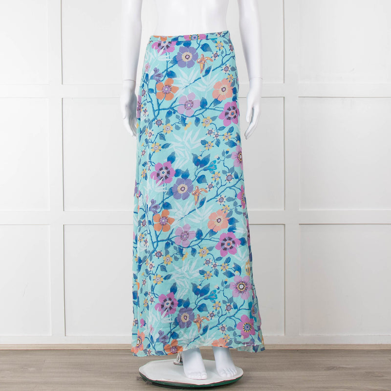 Ridley Blue Pink Floral Silk Maxi Skirt