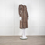 Ganni Leopard Print Midi Dress with Smocked Chest