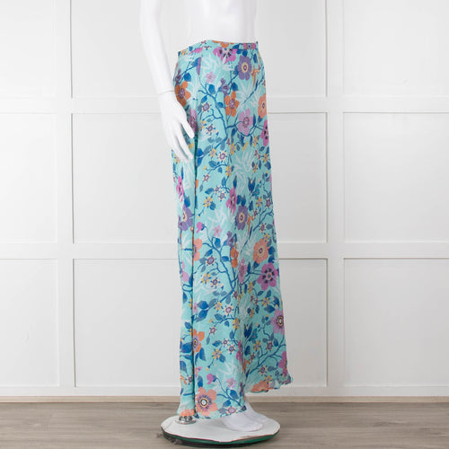 Ridley Blue Pink Floral Silk Maxi Skirt