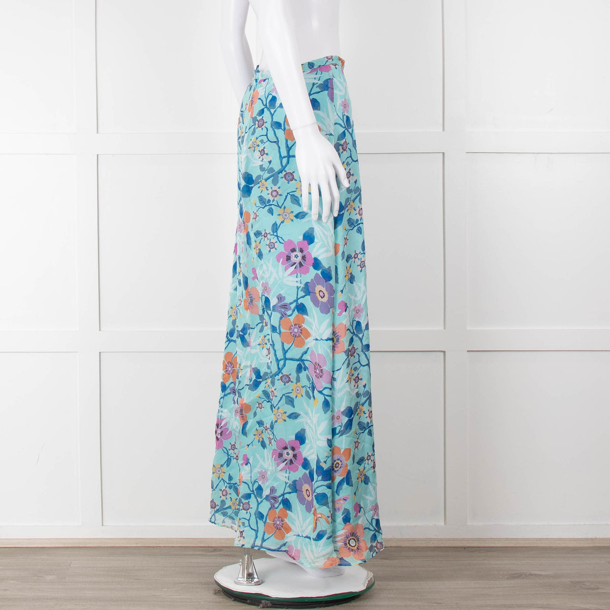 Ridley Blue Pink Floral Silk Maxi Skirt