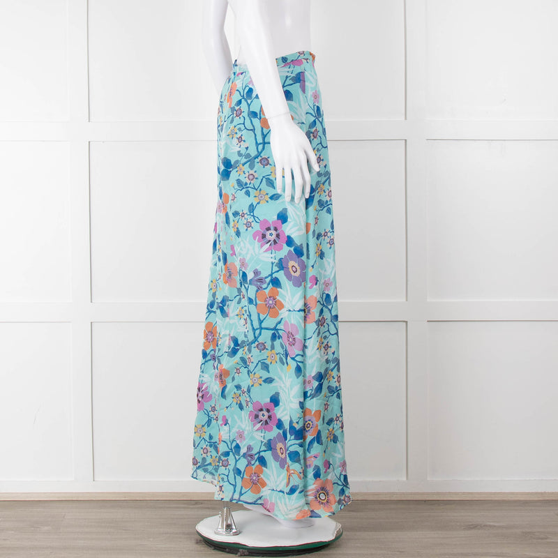 Ridley Blue Pink Floral Silk Maxi Skirt