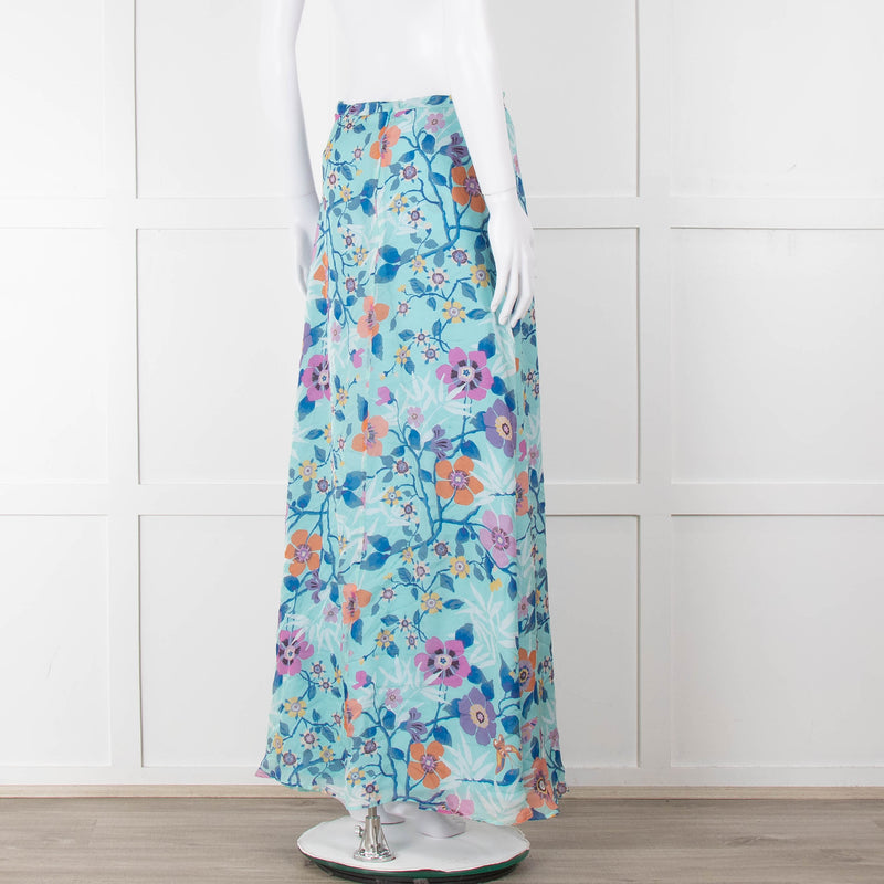Ridley Blue Pink Floral Silk Maxi Skirt