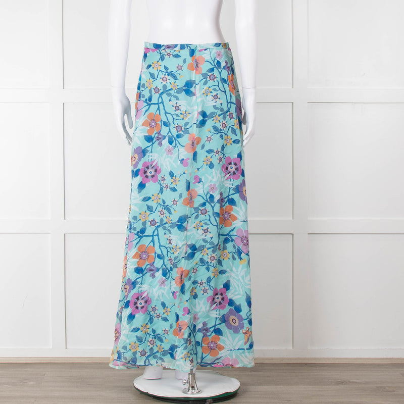 Ridley Blue Pink Floral Silk Maxi Skirt
