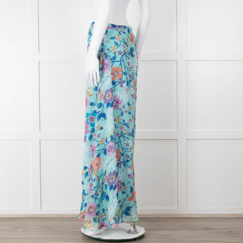 Ridley Blue Pink Floral Silk Maxi Skirt