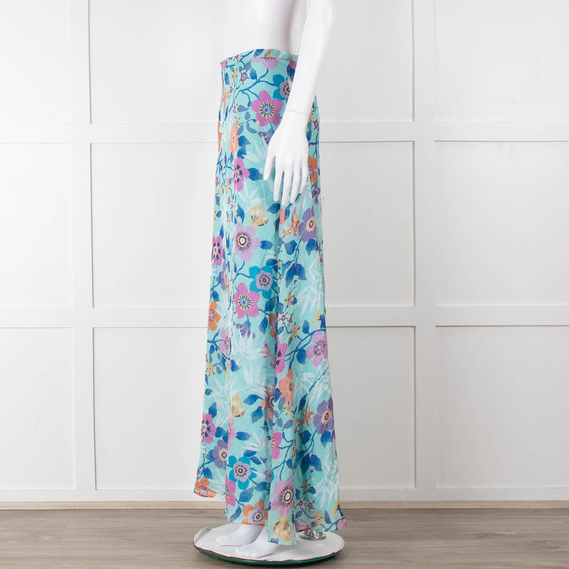 Ridley Blue Pink Floral Silk Maxi Skirt