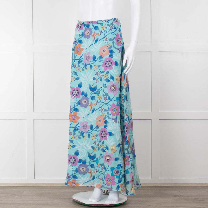 Ridley Blue Pink Floral Silk Maxi Skirt