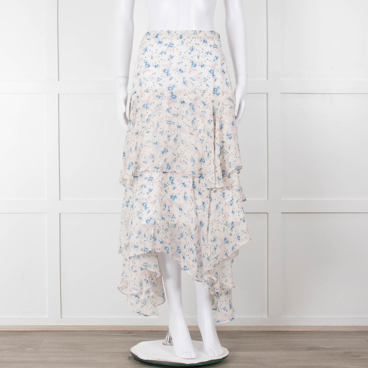 LoveShackFancy Cream Blue Floral Layered Skirt