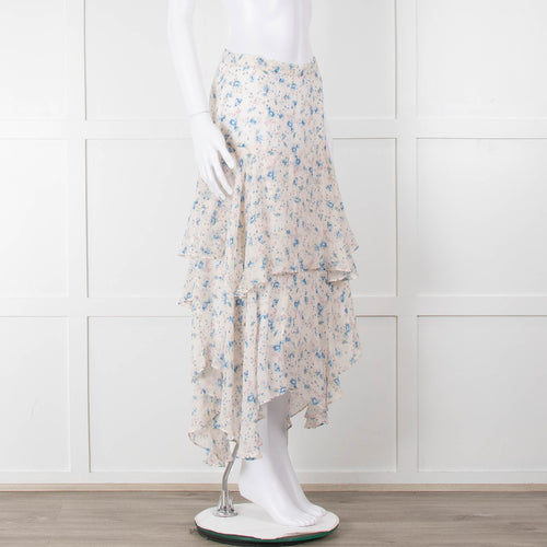 LoveShackFancy Cream Blue Floral Layered Skirt