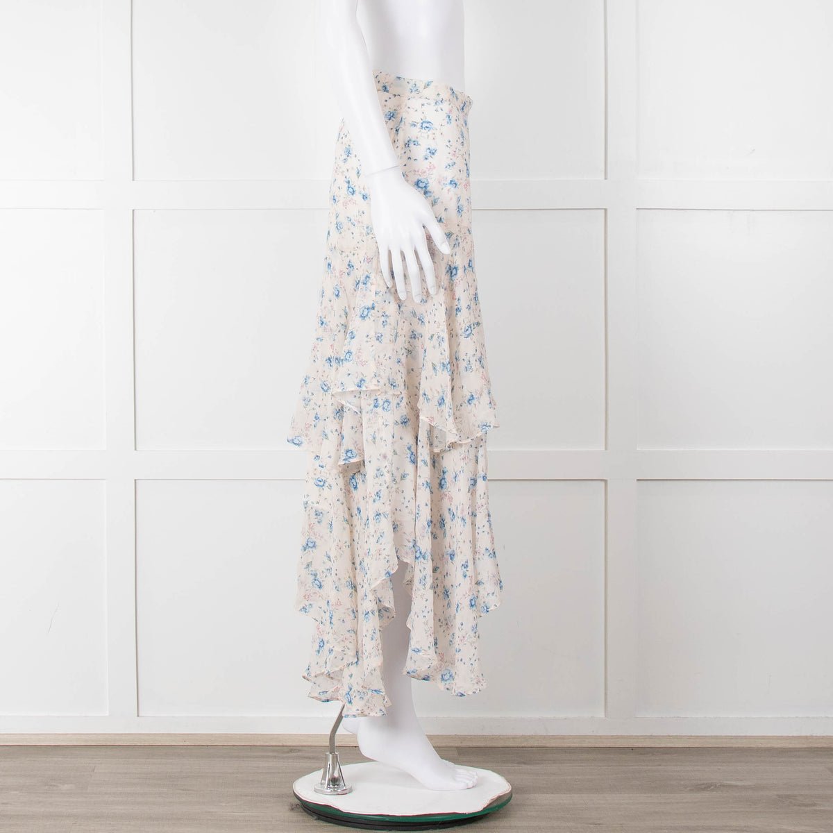 LoveShackFancy Cream Blue Floral Layered Skirt