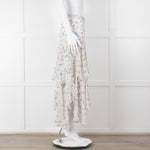 LoveShackFancy Cream Blue Floral Layered Skirt
