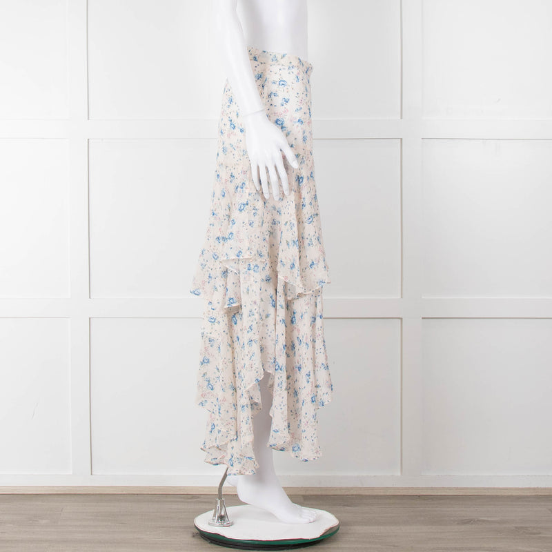 LoveShackFancy Cream Blue Floral Layered Skirt