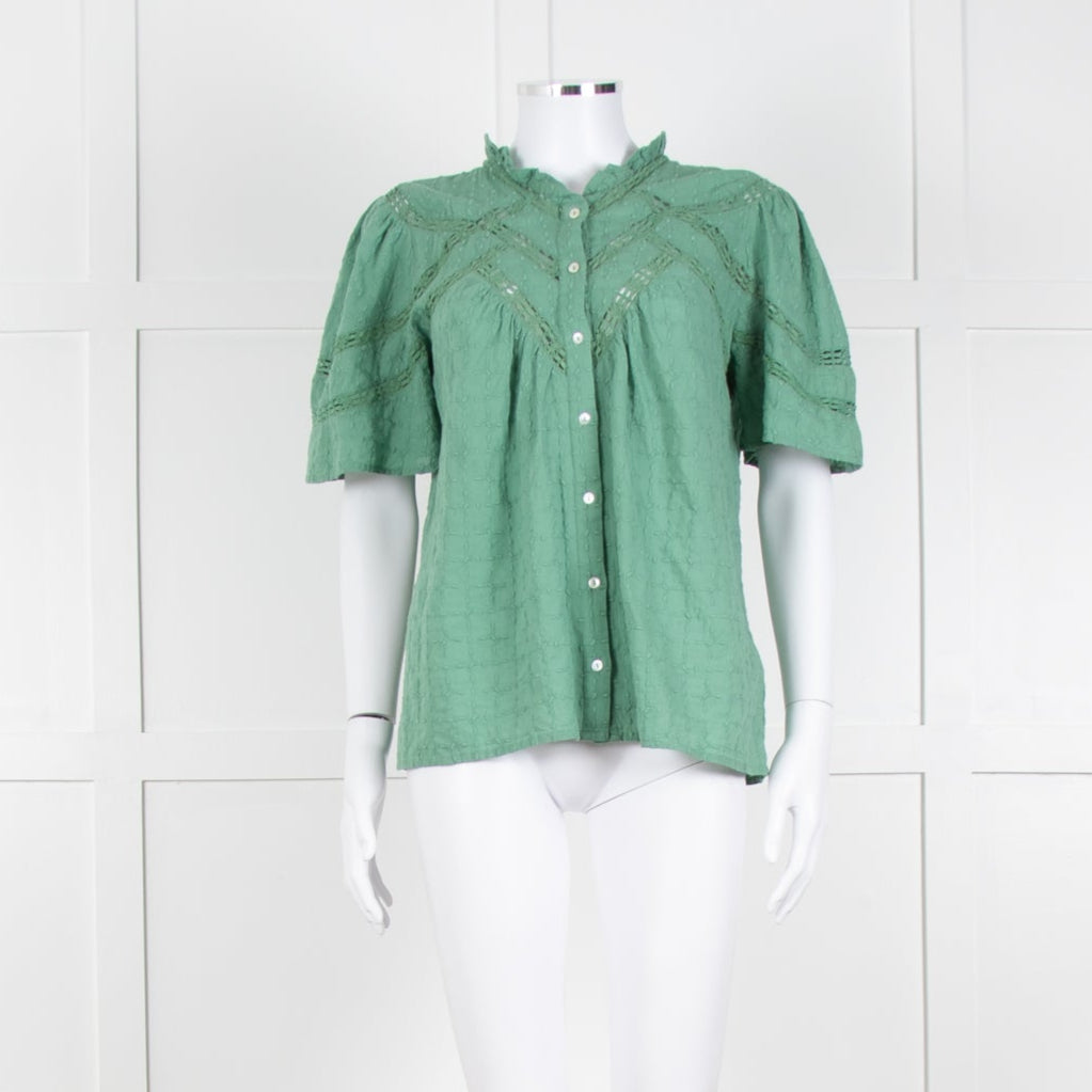 BA&SH Green Textured Short Sleeve Top