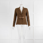 Desa Khaki Suede Leather Buckle Detail Jacket